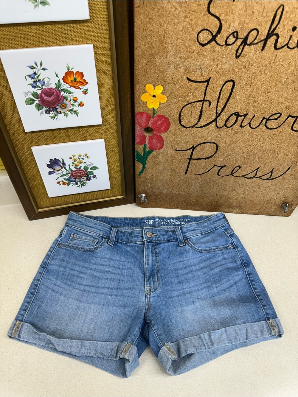 GAP Light Blue Rolled-Hem Boyfriend Denim Shorts